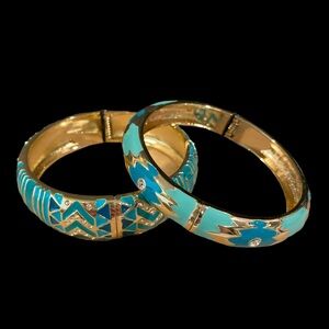 NWT Turquoise and Gold Enamel Clamper Bracelets by Sequin